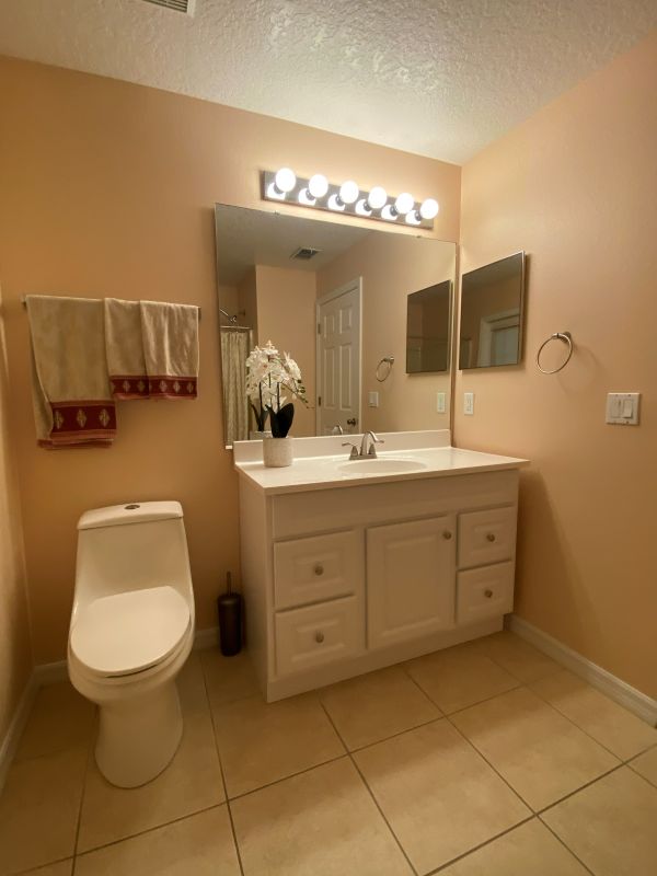 Guest bathroom · New vanity & mirror